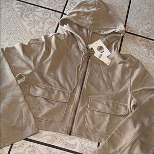 Anthropologie Daily Practice Be Fast Tactical Hooded Jacket Small in Taupe